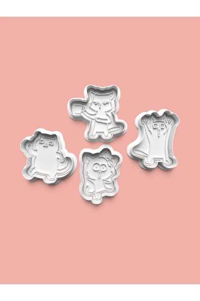 Eğlenceli Kedi Kurabiye Kalıbı Ve Şeker Hamuru Kalıbı 4'lü set ürün görseli