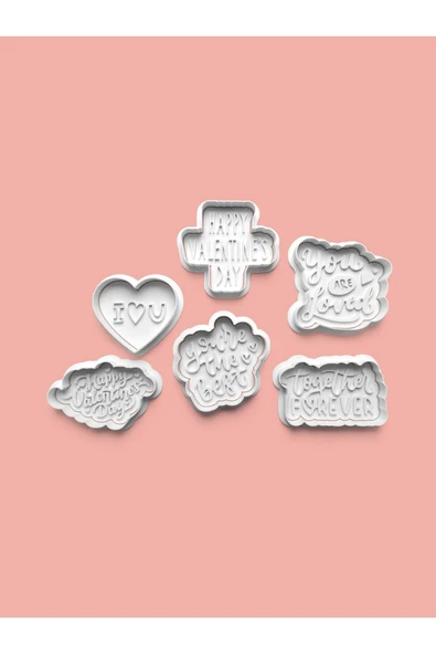 Sevgililer Günü Özel Sloganlar Kurabiye Kalıbı Ve Şeker Hamuru Kalıbı 6'lı set ürün görseli