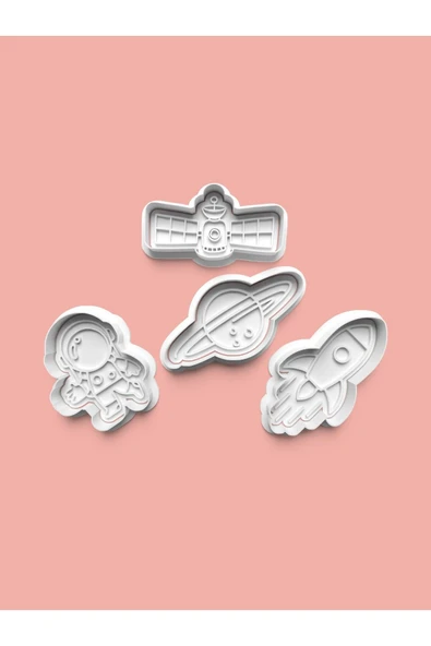 Uzay Roket Gezegen Teması Kurabiye Kalıbı Ve Şeker Hamuru Kalıbı 4'lü set ürün görseli