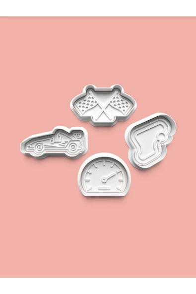 Araba Yarışı Teması Kurabiye Kalıbı Ve Şeker Hamuru Kalıbı 4'lü set ürün görseli