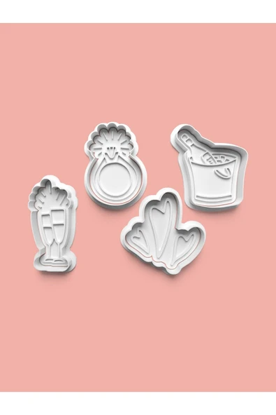 Nişan Düğün Teması Kurabiye Kalıbı Ve Şeker Hamuru Kalıbı 4'lü set ürün görseli