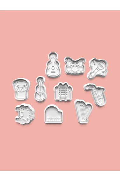 Müzik Aleti Kurabiye Kalıbı Ve Şeker Hamuru Kalıbı 10'lu set ürün görseli
