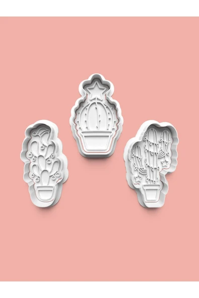 Süslü Kaktüs Çiçeği Kurabiye Kalıbı Ve Şeker Hamuru Kalıbı 3'lü set ürün görseli