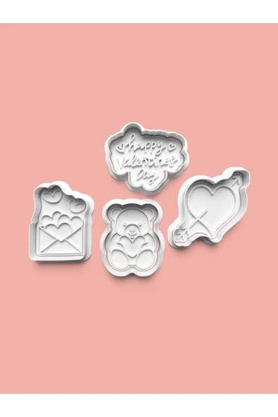Sevgililer Günü Kutlaması Kurabiye Kalıbı Ve Şeker Hamuru Kalıbı 4'lü set ürün görseli