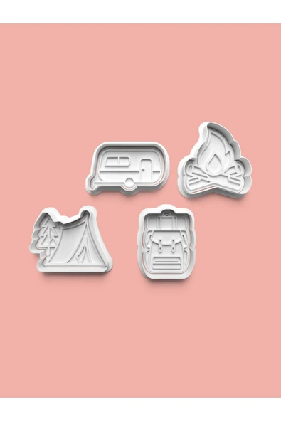 Kamp Teması Kurabiye Kalıbı Ve Şeker Hamuru Kalıbı 4'lü set ürün görseli