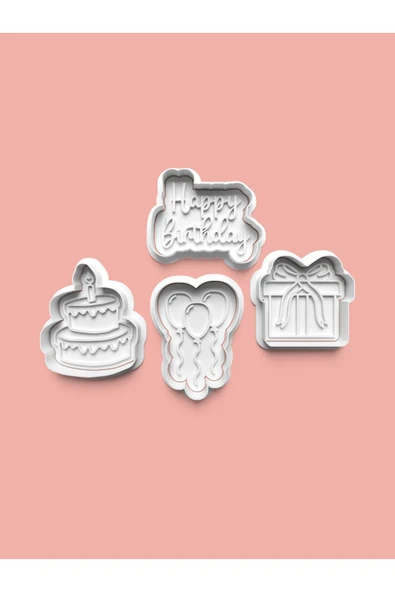Doğum Günü Teması Kurabiye Kalıbı Ve Şeker Hamuru Kalıbı 4'lü set ürün görseli