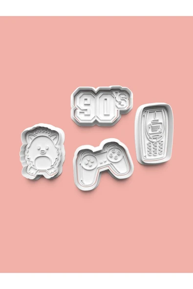 Doksanlar Teması Kurabiye Kalıbı Ve Şeker Hamuru Kalıbı 4'lü set ürün görseli