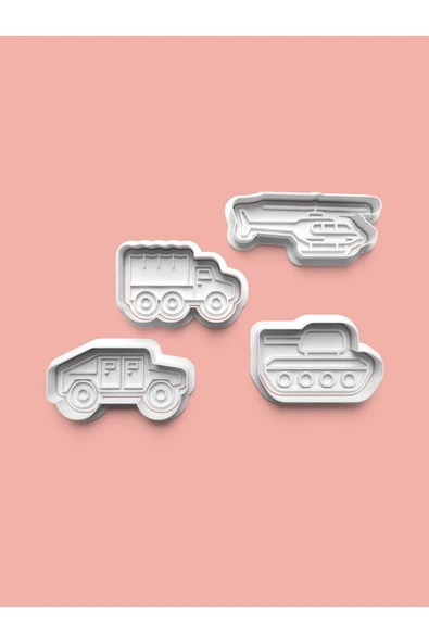 Askeri Araçlar Kurabiye Kalıbı Ve Şeker Hamuru Kalıbı 4'lü set ürün görseli