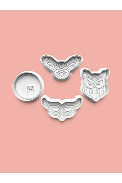 Baykuş Figürü Kurabiye Kalıbı Ve Şeker Hamuru Kalıbı 4'lü set ürün görseli