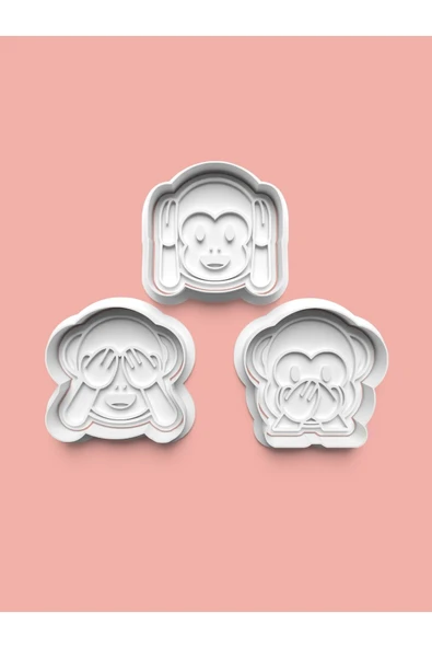 Üç Maymun Kurabiye Kalıbı Ve Şeker Hamuru Kalıbı 3'lü set ürün görseli