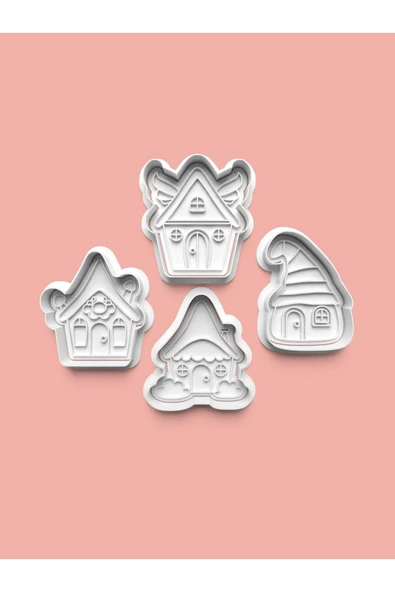 Şirin Minik Evler Kurabiye Kalıbı Ve Şeker Hamuru Kalıbı 4'lü set ürün görseli