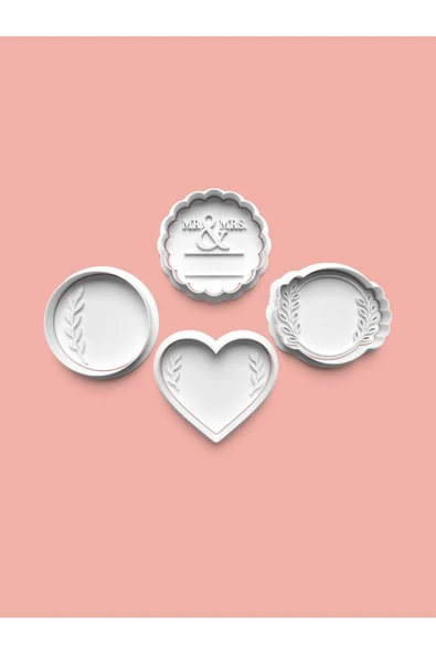 Düğün Kurabiye Kalıbı Ve Şeker Hamuru Kalıbı 4'lü Set ürün görseli
