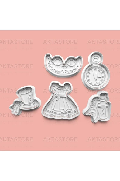 Alice Harikalar Diyarında Kurabiye Kalıbı Ve Şeker Hamuru Kalıbı 5'li Set ürün görseli