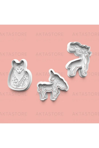 Sihirli Hayvanlar Kurabiye Kalıbı Ve Şeker Hamuru Kalıbı 3'lü Set ürün görseli