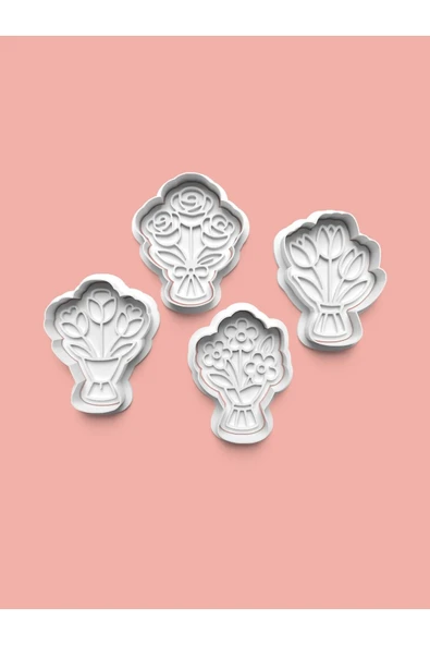 Buket Çiçek Kurabiye Kalıbı Ve Şeker Hamuru Kalıbı 4'lü Set ürün görseli 1