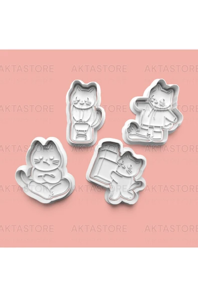 Kedi Figürleri Kurabiye Kalıbı Ve Şeker Hamuru Kalıbı 4'lü Set ürün görseli
