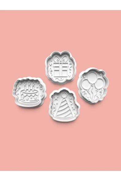 Doğum Günü Kurabiye Kalıbı Ve Şeker Hamuru Kalıbı 4'lü Set ürün görseli