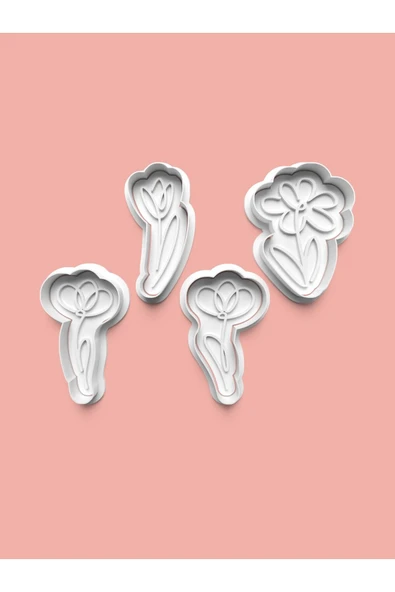 Çiçekler Kurabiye Kalıbı Ve Şeker Hamuru Kalıbı 4'lü Set ürün görseli