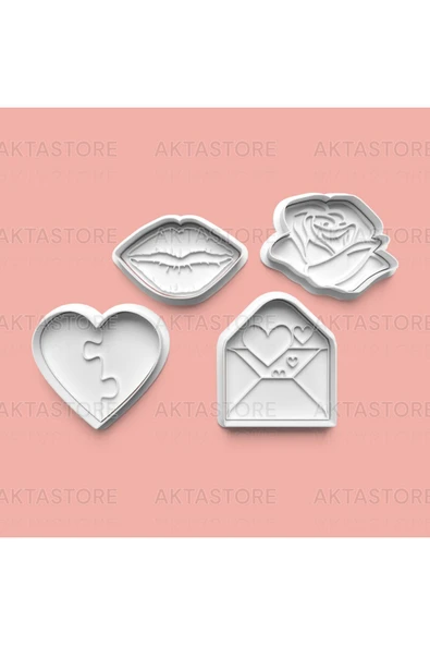 Aşk Dolu Kurabiye Kalıbı Ve Şeker Hamuru Kalıbı 4'lü Set ürün görseli