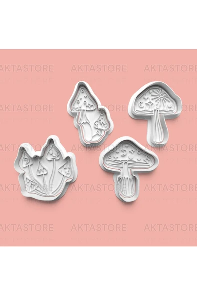 Mantar Figürlü Kurabiye Kalıbı Ve Şeker Hamuru Kalıbı 4'lü Set ürün görseli