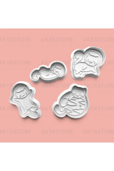 Uzay Kedisi Figürleri Kurabiye Kalıbı Ve Şeker Hamuru Kalıbı 4'lü Set ürün görseli