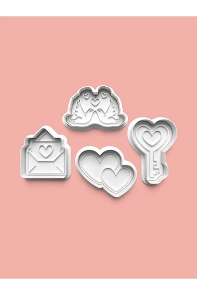 Kalp Kurabiye Kalıbı Ve Şeker Hamuru Kalıbı 4'lü Set ürün görseli