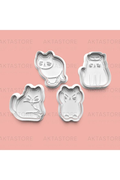 Kedi Figürleri Kurabiye Kalıbı Ve Şeker Hamuru Kalıbı 4'lü Set ürün görseli