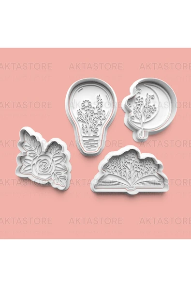 Çiçekler Kurabiye Kalıbı Ve Şeker Hamuru Kalıbı 4'lü Set ürün görseli