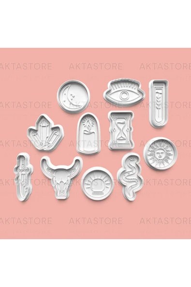 Tarot Seti Kurabiye Kalıbı Ve Şeker Hamuru Kalıbı 11'li Set ürün görseli