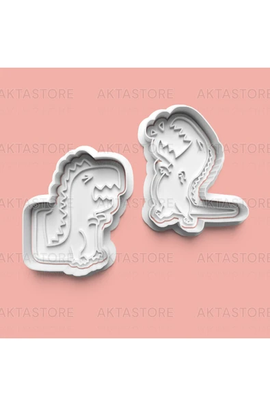 Kükreyen Dinozor T-rex Kurabiye Kalıbı Ve Şeker Hamuru Kalıbı 2'li Set ürün görseli