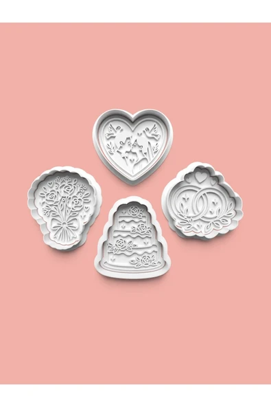 Düğün Kurabiye Kalıbı Ve Şeker Hamuru Kalıbı 4'lü Set ürün görseli