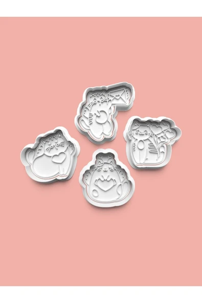 Sevgililer Günü Kedileri Kurabiye Kalıbı Ve Şeker Hamuru Kalıbı 4'lü Set ürün görseli