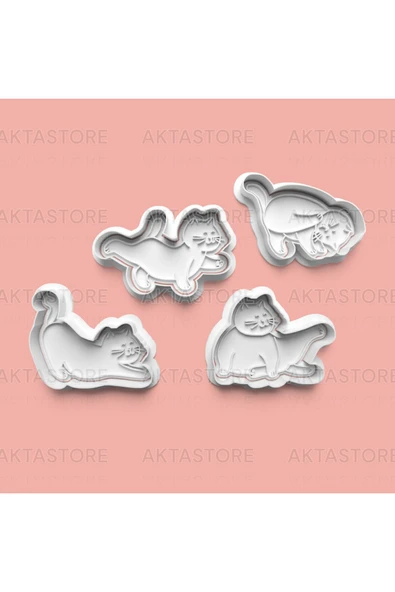 Yoga Yapan Kedi Kurabiye Kalıbı Ve Şeker Hamuru Kalıbı 4'lü Set ürün görseli