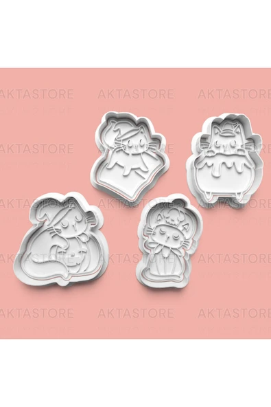 Kedi Figürü Kurabiye Kalıbı Ve Şeker Hamuru Kalıbı 4'lü Set ürün görseli