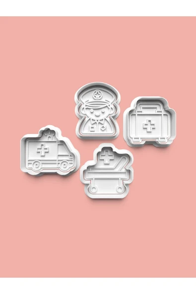 Ambulans Seti Kurabiye Kalıbı Ve Şeker Hamuru Kalıbı 4'lü Set ürün görseli