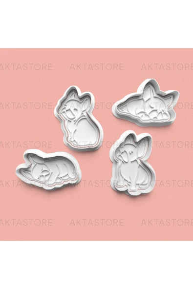 Bulldogge Köpeği Kurabiye Kalıbı Ve Şeker Hamuru Kalıbı 4'lü Set ürün görseli