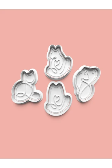 Sanatsal Kedi Kurabiye Kalıbı Ve Şeker Hamuru Kalıbı 4'lü Set ürün görseli
