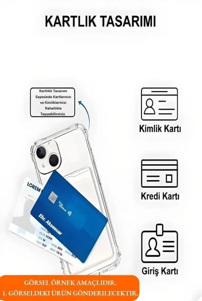 iPhone 6/6s Uyumlu Kamera Korumalı Kartlıklı Köşeleri Airbag Tasarımlı Darbe Önleyici Şeffaf Silikon Kılıf - 10