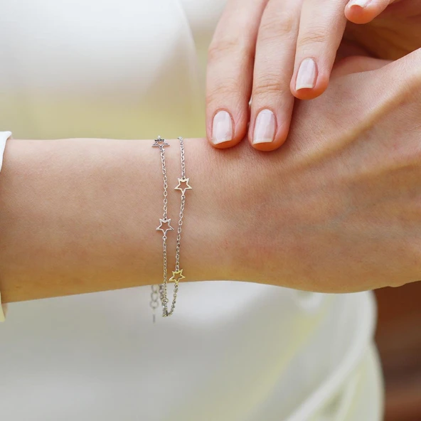 Yıldız Sıralı Gümüş Bileklik - Resim 6
