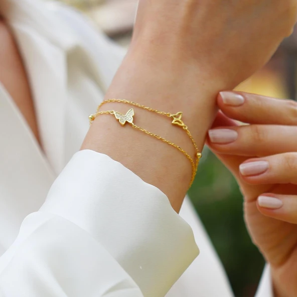 Zirkon Taşlı Kelebek Modeli Gümüş Bileklik ürün görseli 1