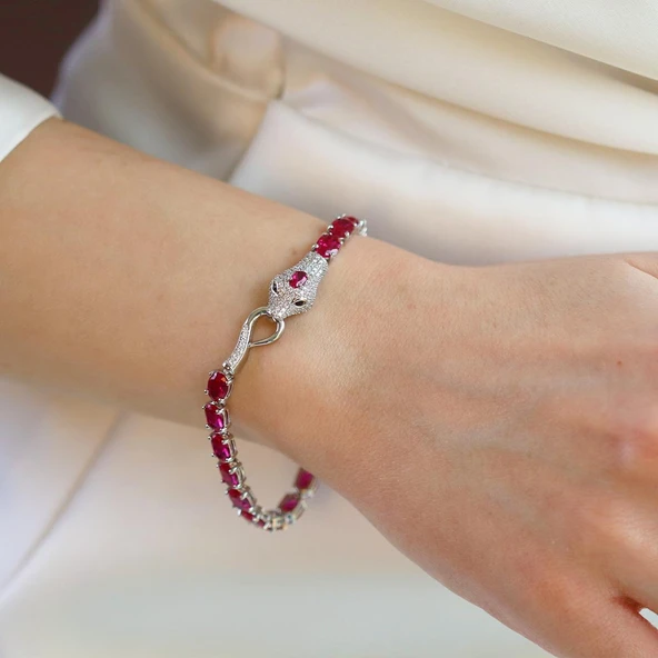 Sky Red Colleciton Serpent Yakut Creatif Gümüş Bileklik - 2