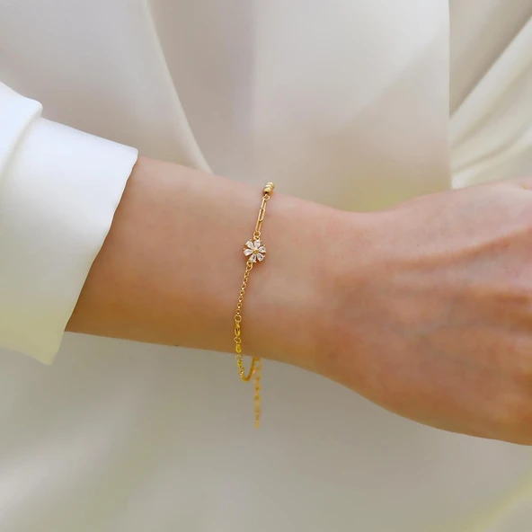 Çiçek Taşlı Gümüş Trend Bileklik - Resim 2