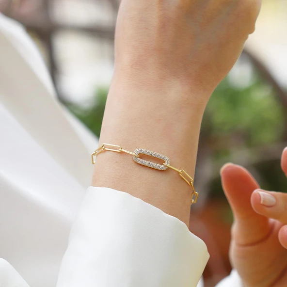 Trend Zincirli Taşlı Gümüş Bileklik - Resim 3