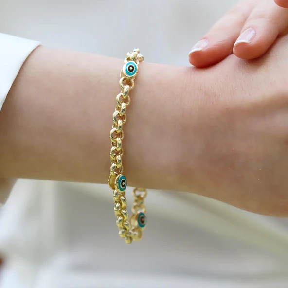 Elips Mineli Hallow Gold Gümüş Bileklik - Resim 7