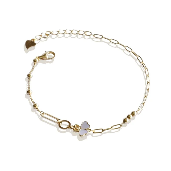 Sedefli Yonca Model Gümüş Bileklik - Resim 5