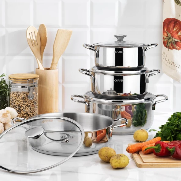 Schafer Steel Storm Çelik Tencere Seti 8 Parça-Inox - 6