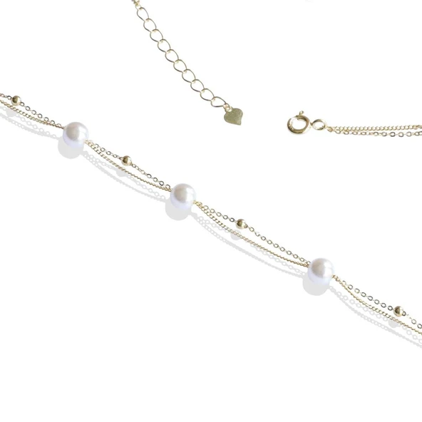 Çift Zincirli İncili Gümüş Bileklik - Resim 4