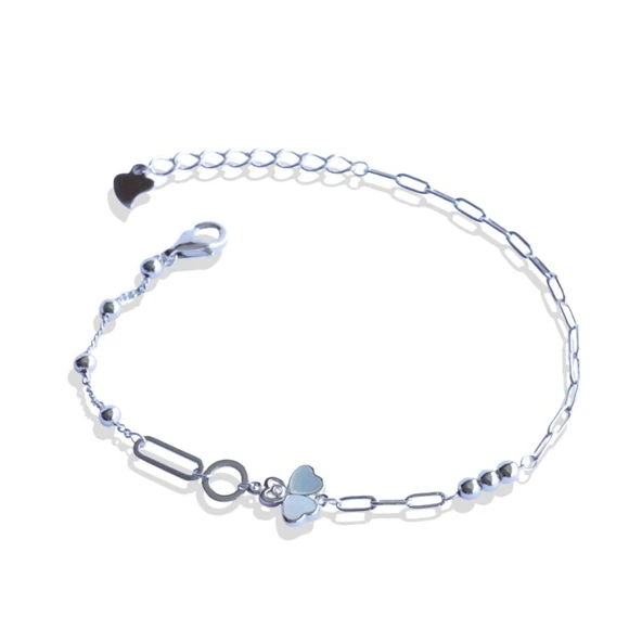 Sedefli Yonca Model Gümüş Bileklik - Resim 9