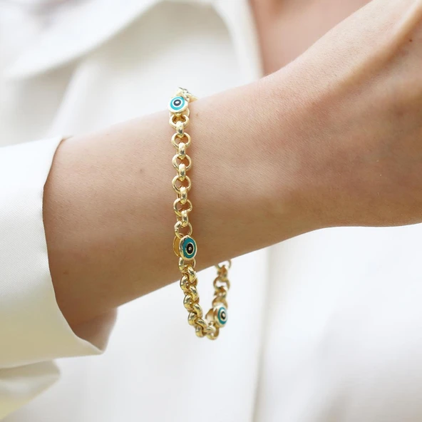 Elips Mineli Hallow Gold Gümüş Bileklik - Resim 8