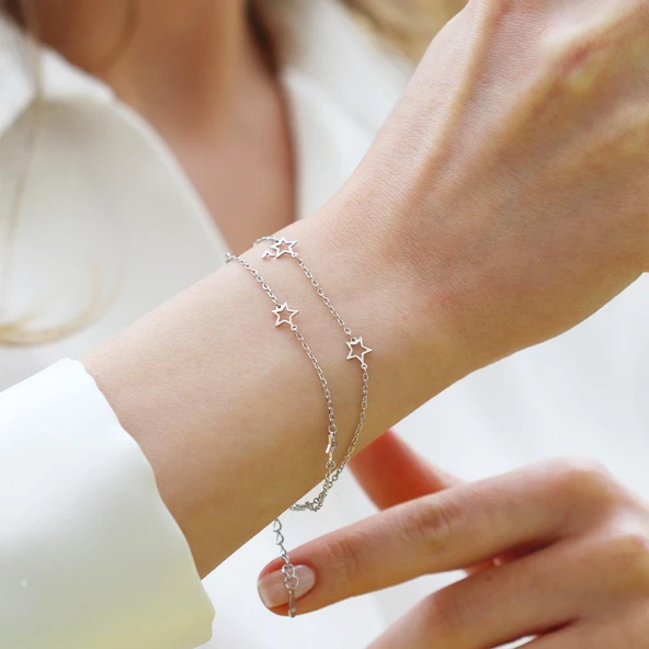 Yıldız Sıralı Gümüş Bileklik - Resim 8